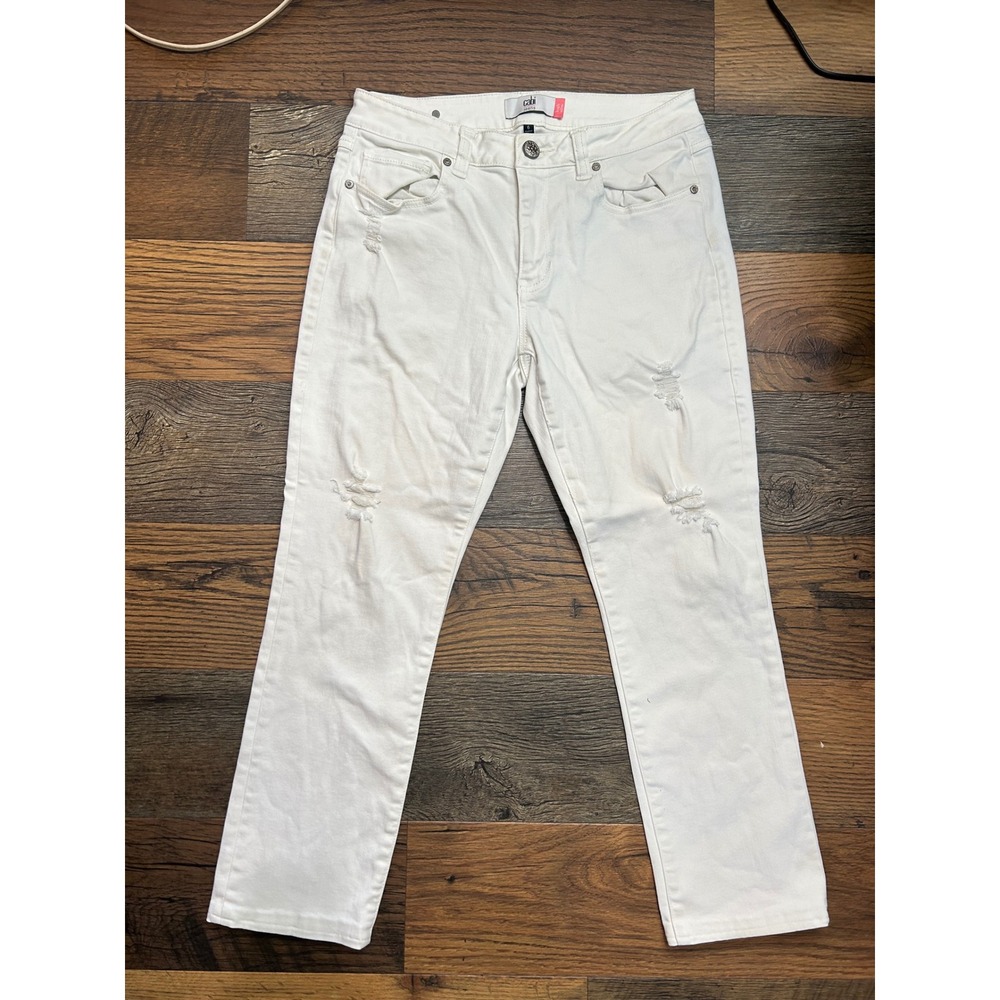 Cabi High Slim Jeans Womens 6 White Distressed Denim Pants High Rise 26in